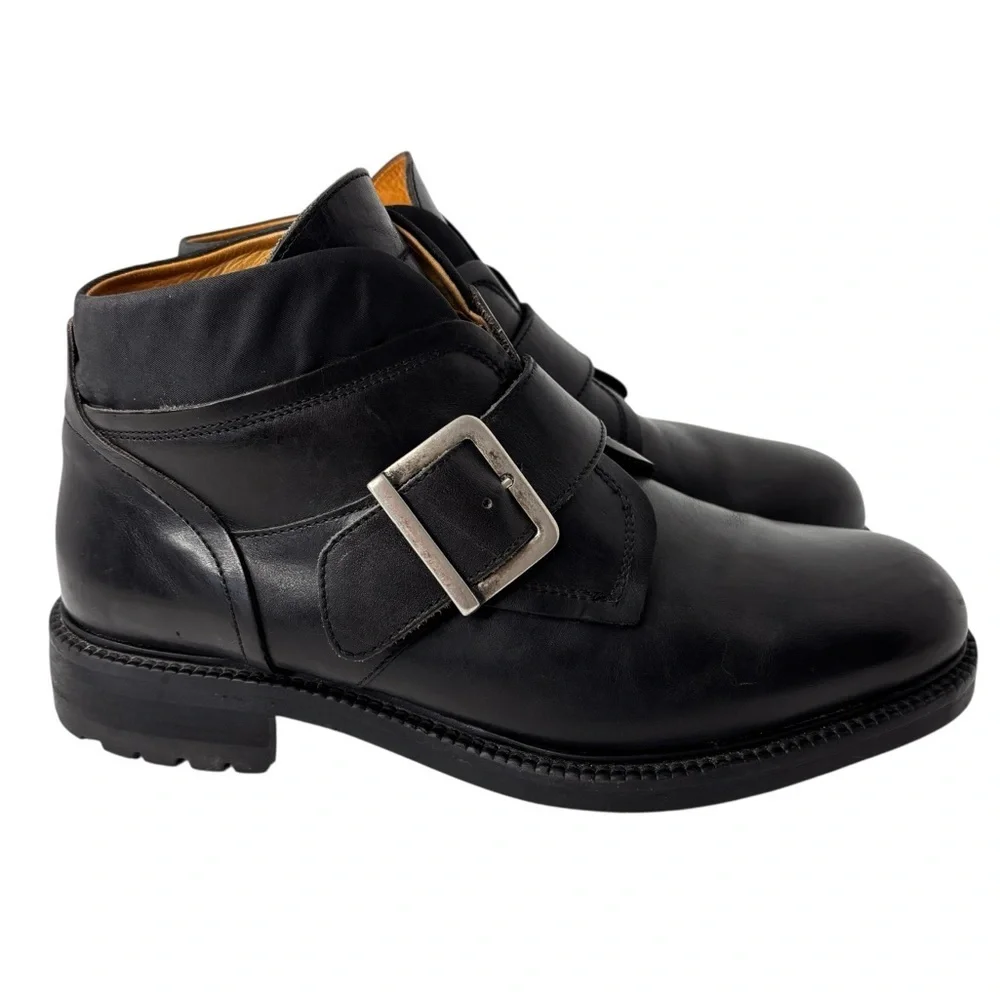 VTG Kenneth Cole Boots Mens 10.5 Black Leather Monk Strap Made in Italy 90s Moto